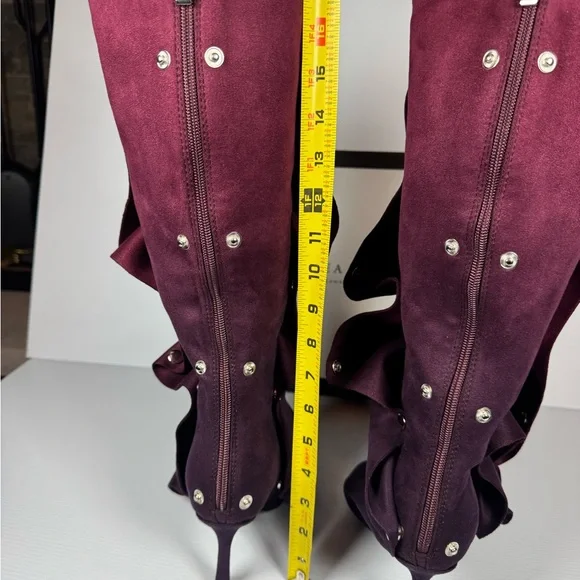 Azalea Wang Imogine Purple Ruched Knee High Boots Stud Snap Stiletto Multiple Sz - Picture 6 of 7